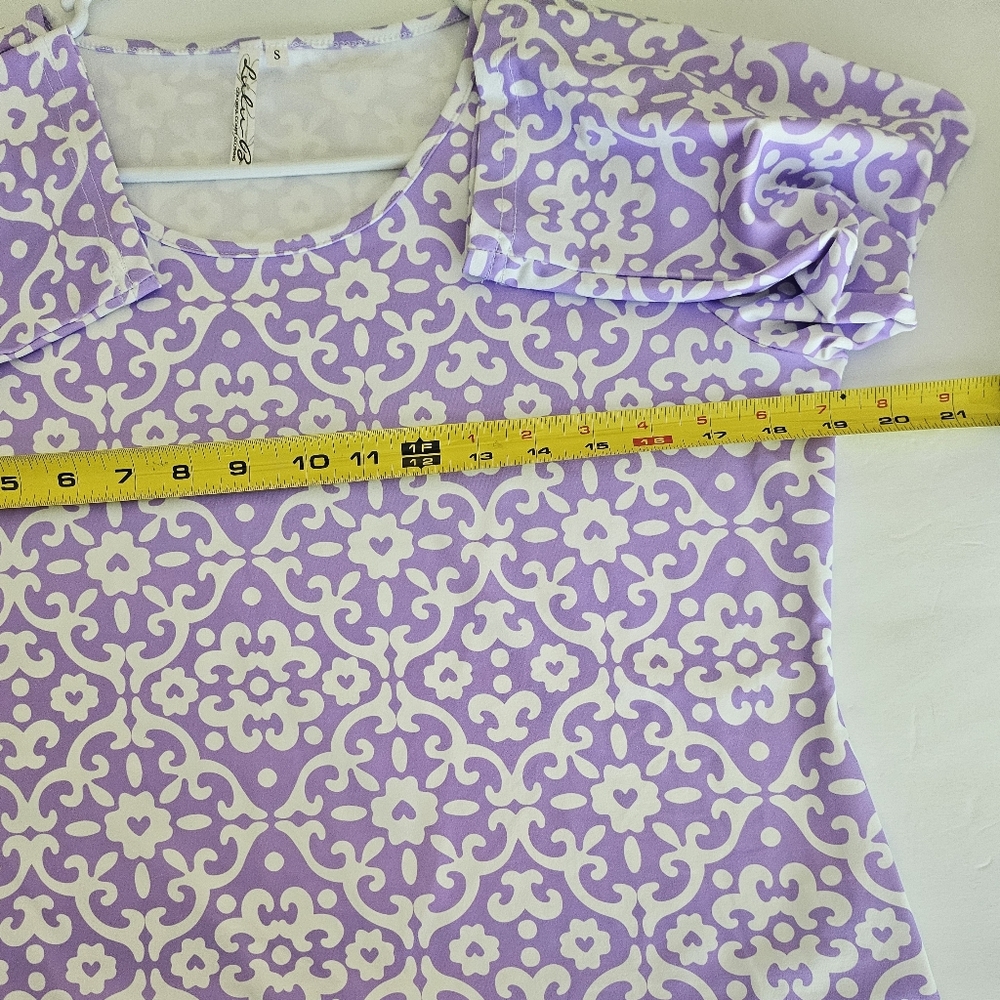 Lulu B Small Lavender Floral Top Asymetal Hem 3/4 Sleeve activeware - Picture 6 of 8
